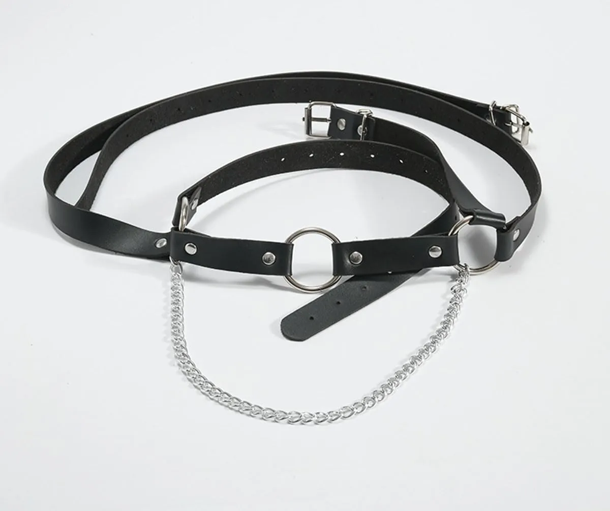 Leather Chest Harness Gothic Body Chain Belt Punk Shoulder Straps Ring Adjustable Buckle for Men Clubwear Costume