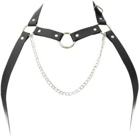 Leather Chest Harness Gothic Body Chain Belt Punk Shoulder Straps Ring Adjustable Buckle for Men Clubwear Costume