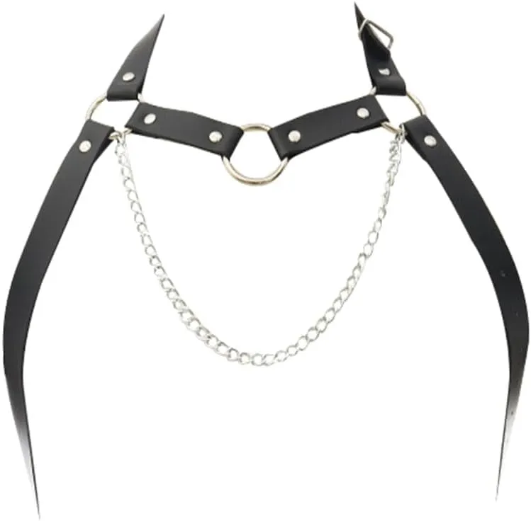 Leather Chest Harness Gothic Body Chain Belt Punk Shoulder Straps Ring Adjustable Buckle for Men Clubwear Costume