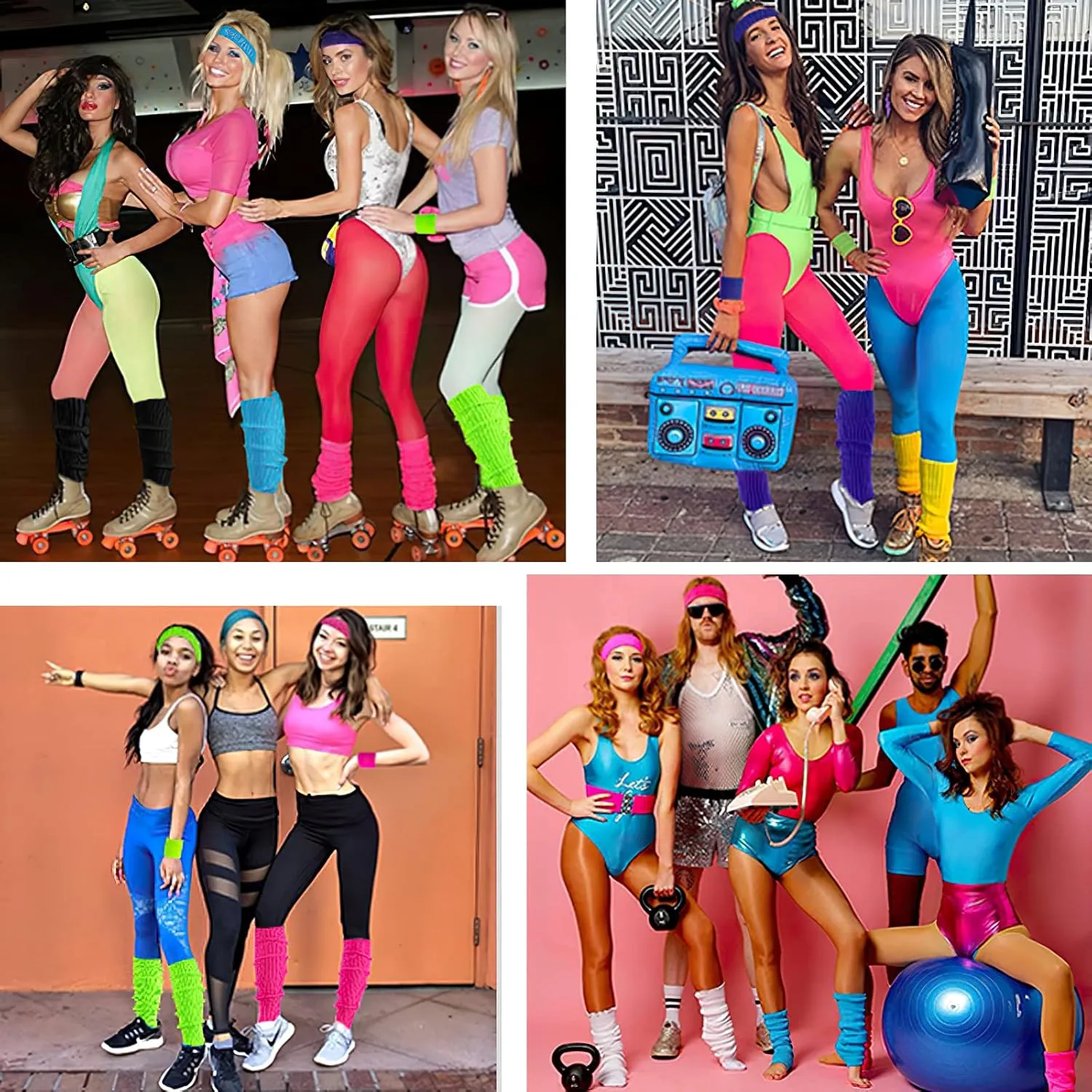 Leg Warmers for Women 80s Headband Wristbands Neon Leg Warmers Set for Sport Yoga - 80s Workout Clothes 90s Outfit for Women