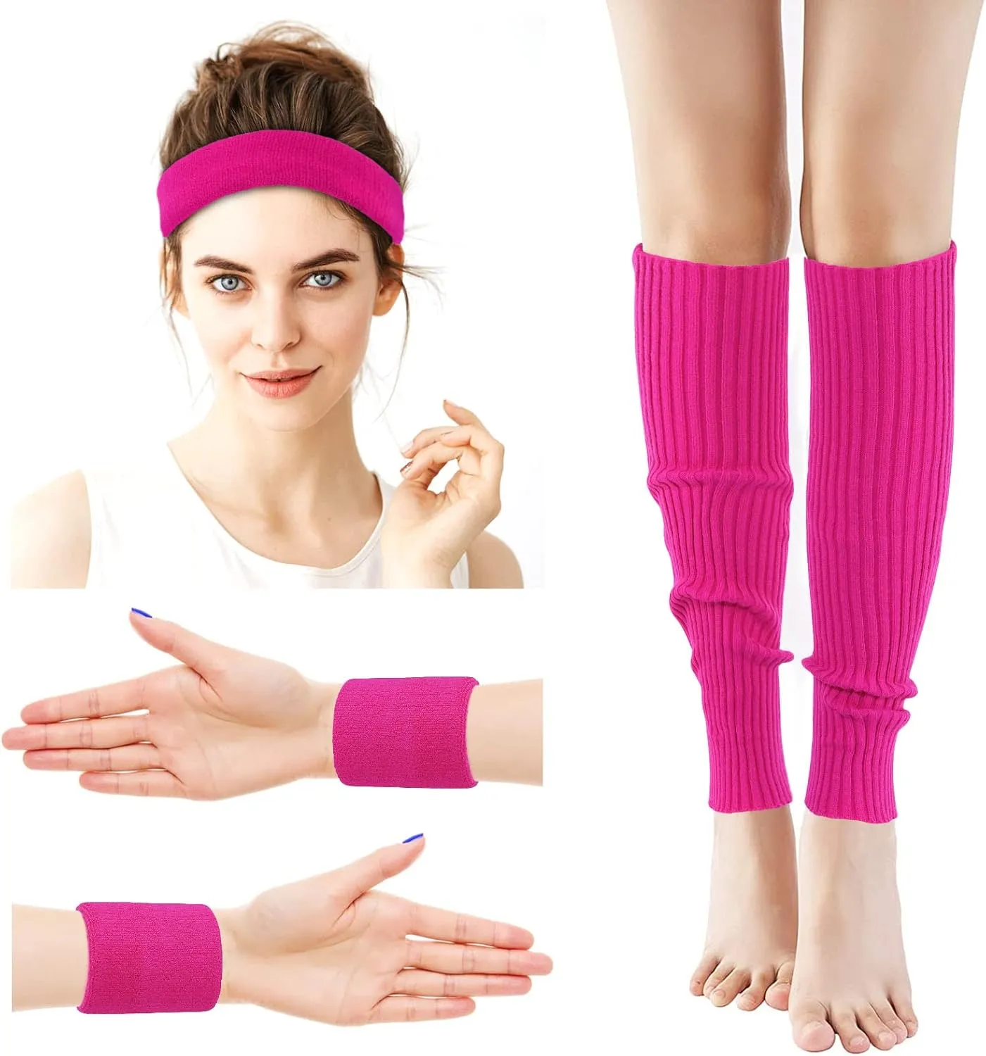 Leg Warmers for Women 80s Headband Wristbands Neon Leg Warmers Set for Sport Yoga - 80s Workout Clothes 90s Outfit for Women