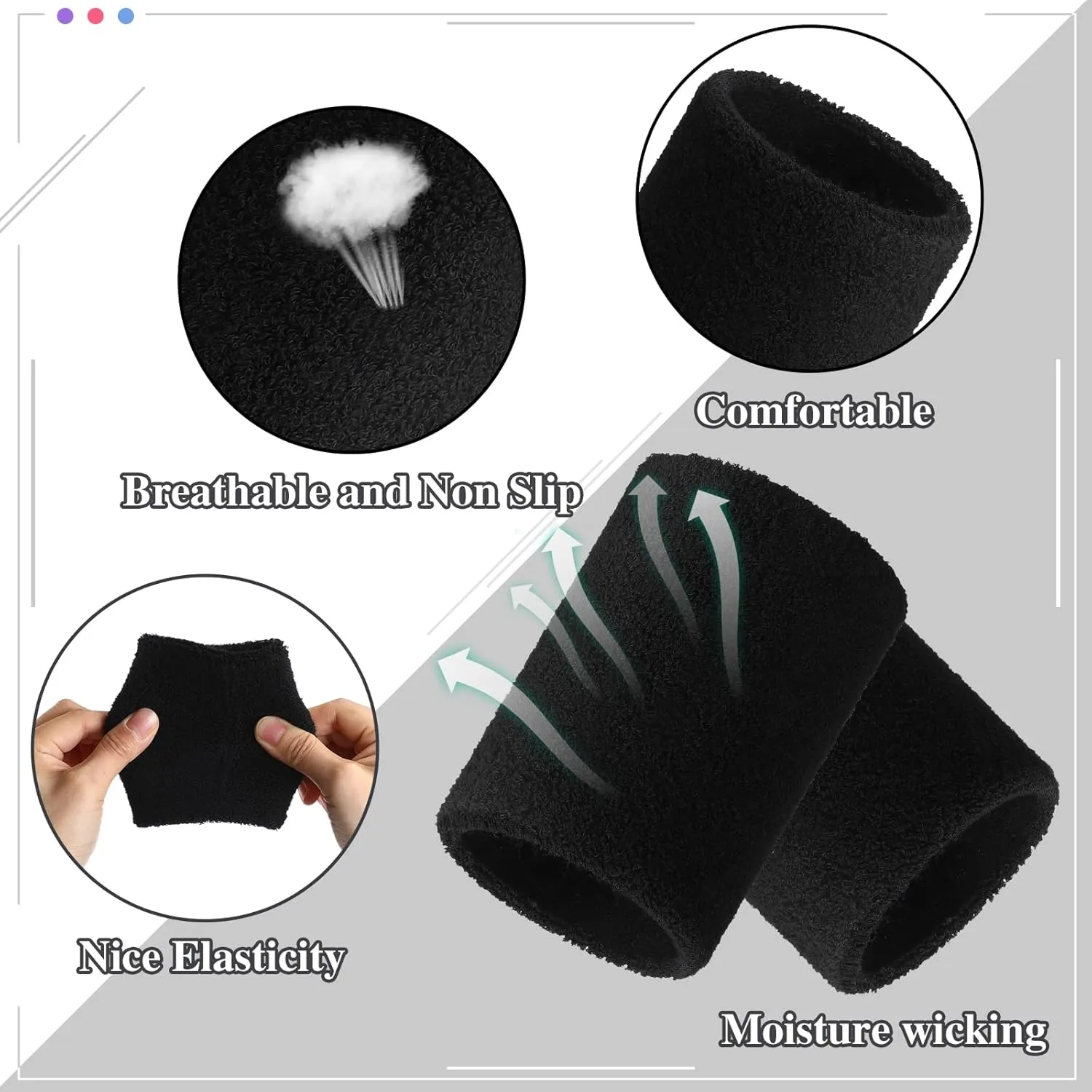 Lenwen 24 Pcs 4 Inch Wrist Sweatbands Sports Wristband for Men Women Cotton Elastic Thick Wrist Bands Gymnastics Wristbands for Grips, Tennis, Basketball, Running, Gym, Working Out