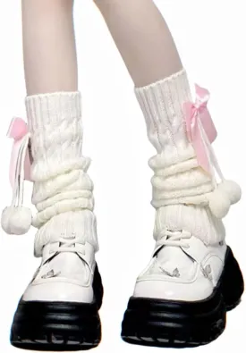Long Lolita Leg Warmers for Women Harajuku Japanese Wool Cable Knit Thigh High Leg Warmers Loose Socks