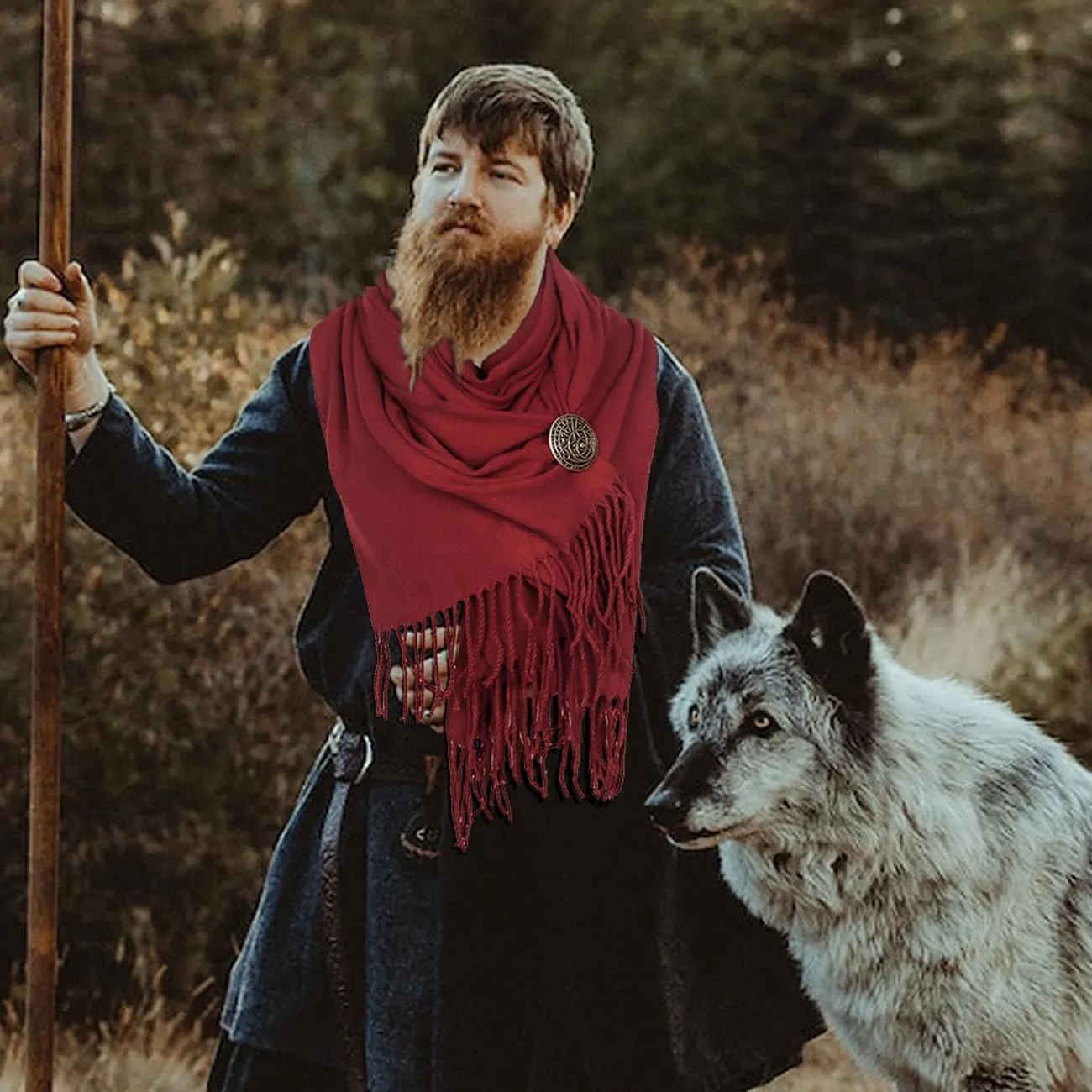 L'VOW Viking Cloak Medieval Half Shoulder Cape with Brooch Renaissance Roman Shawl Cape for Men Women