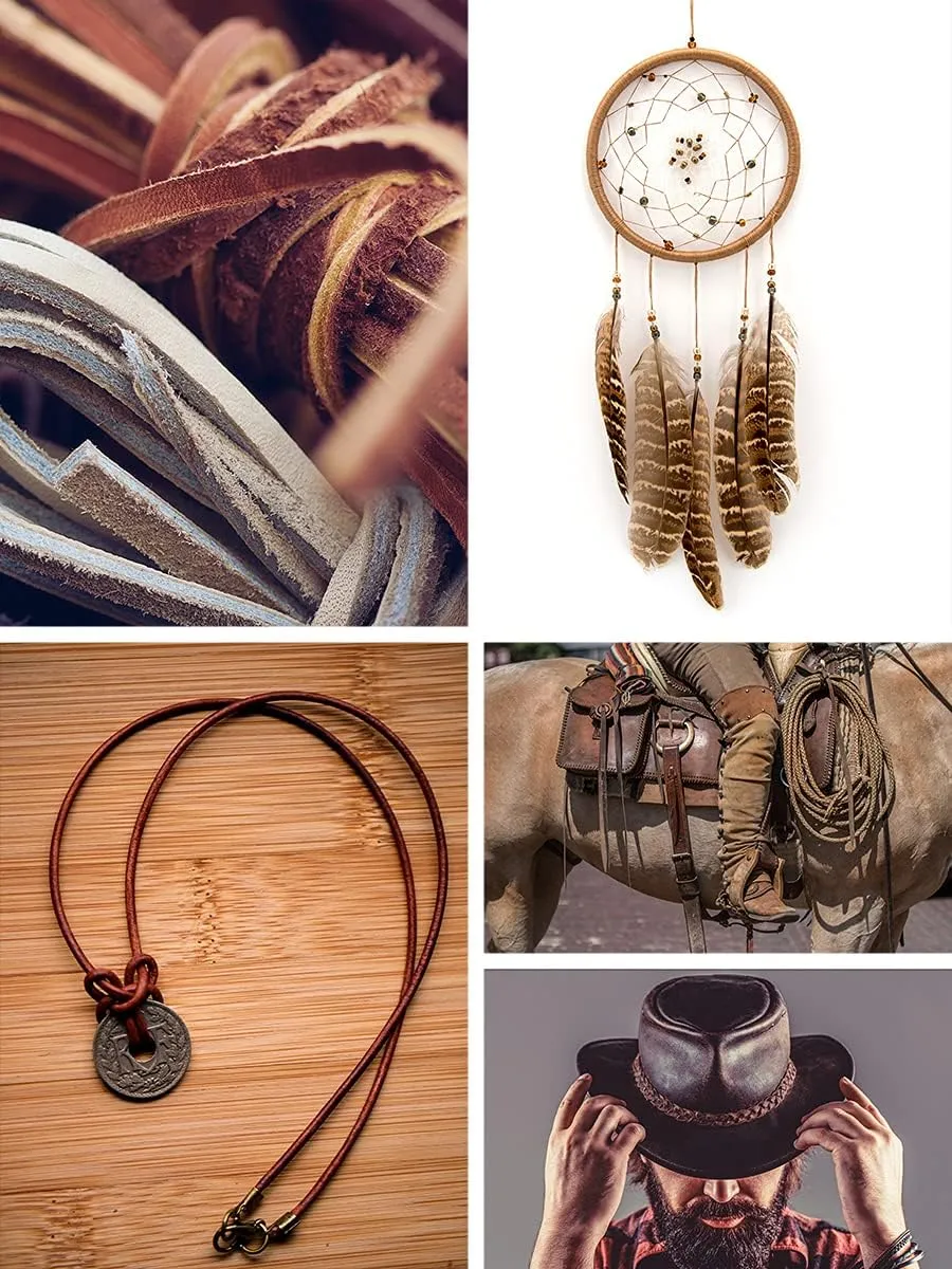 Mandala Crafts Black Leather Cord for Jewelry Making - 6.55 Yds 4mm Leather Strips for Crafts Braiding - Flat Genuine Leather Cord String Straps for Leather Boot Laces