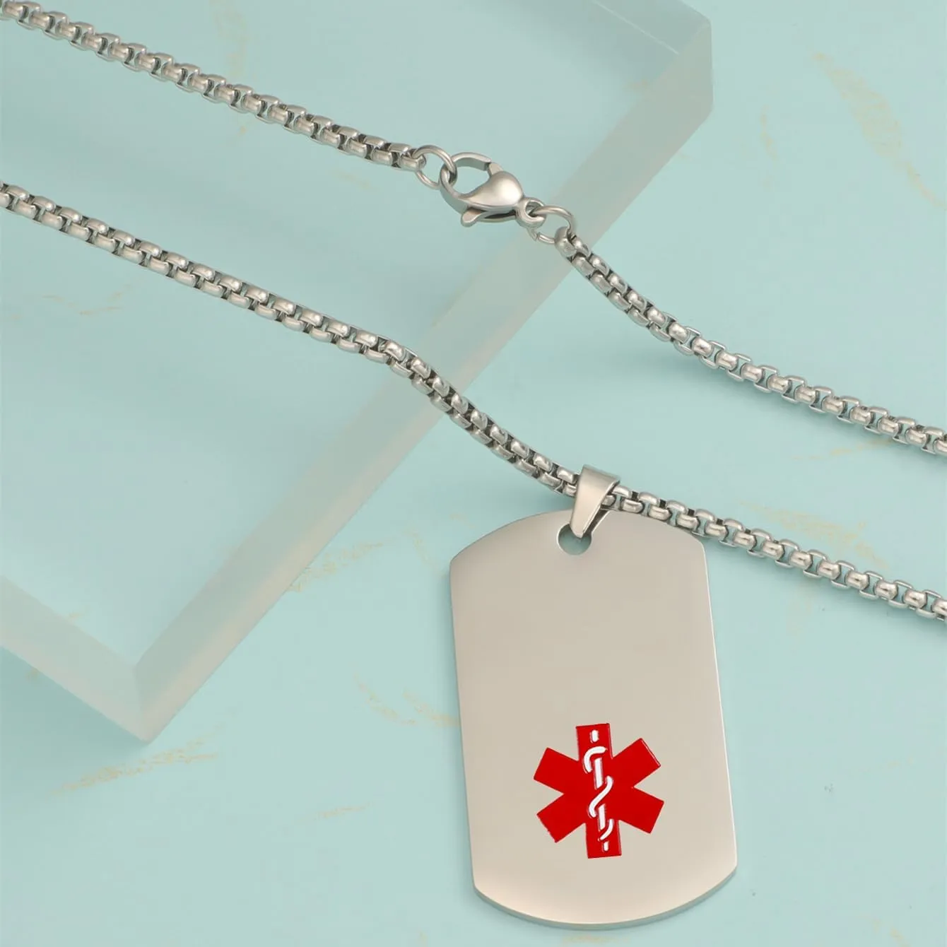 Medical Alert Necklaces and Bracelets Set for Men Women Medic ID Identification Stainless Steel Pendant Necklace & Silicone Cuff Bracelet Allergy Awareness Jewelry for Adult,Customizable,2 Pack