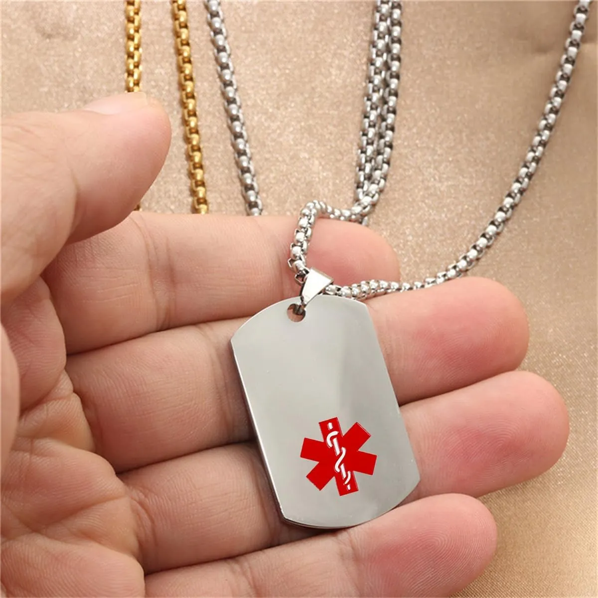 Medical Alert Necklaces and Bracelets Set for Men Women Medic ID Identification Stainless Steel Pendant Necklace & Silicone Cuff Bracelet Allergy Awareness Jewelry for Adult,Customizable,2 Pack