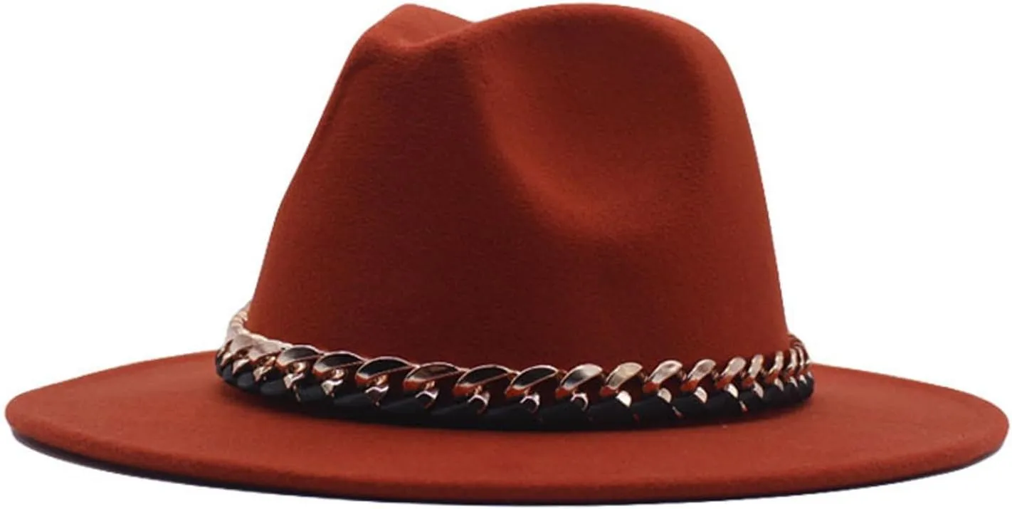 Men Womens Fedora Hat Western Floppy Panama Hat Wide Brim Hat with Chain Belt Buckle Big Wide Brim Fedora Hat