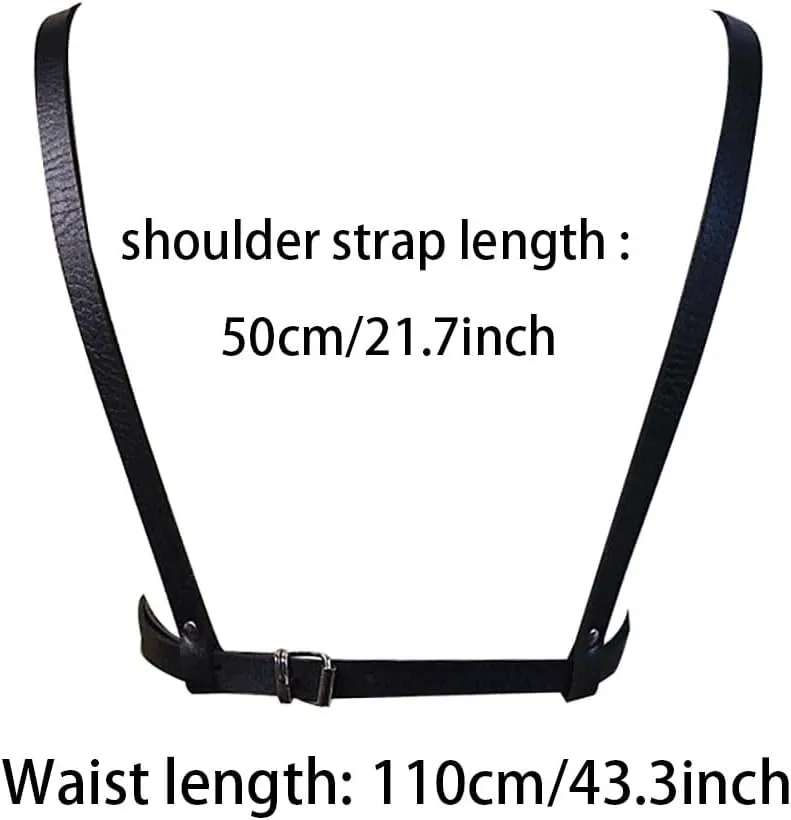 Mens Black Leather Armors Suspenders Shoulder Strap Body Chest Harness Chain Belt Adjustable Gay Punk Clubwear Costume