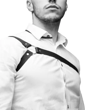 Men's Black Leather Body Chain Chest Harness Belt Shoulder Straps Adjustable Buckle Straps Costume Party Carnival