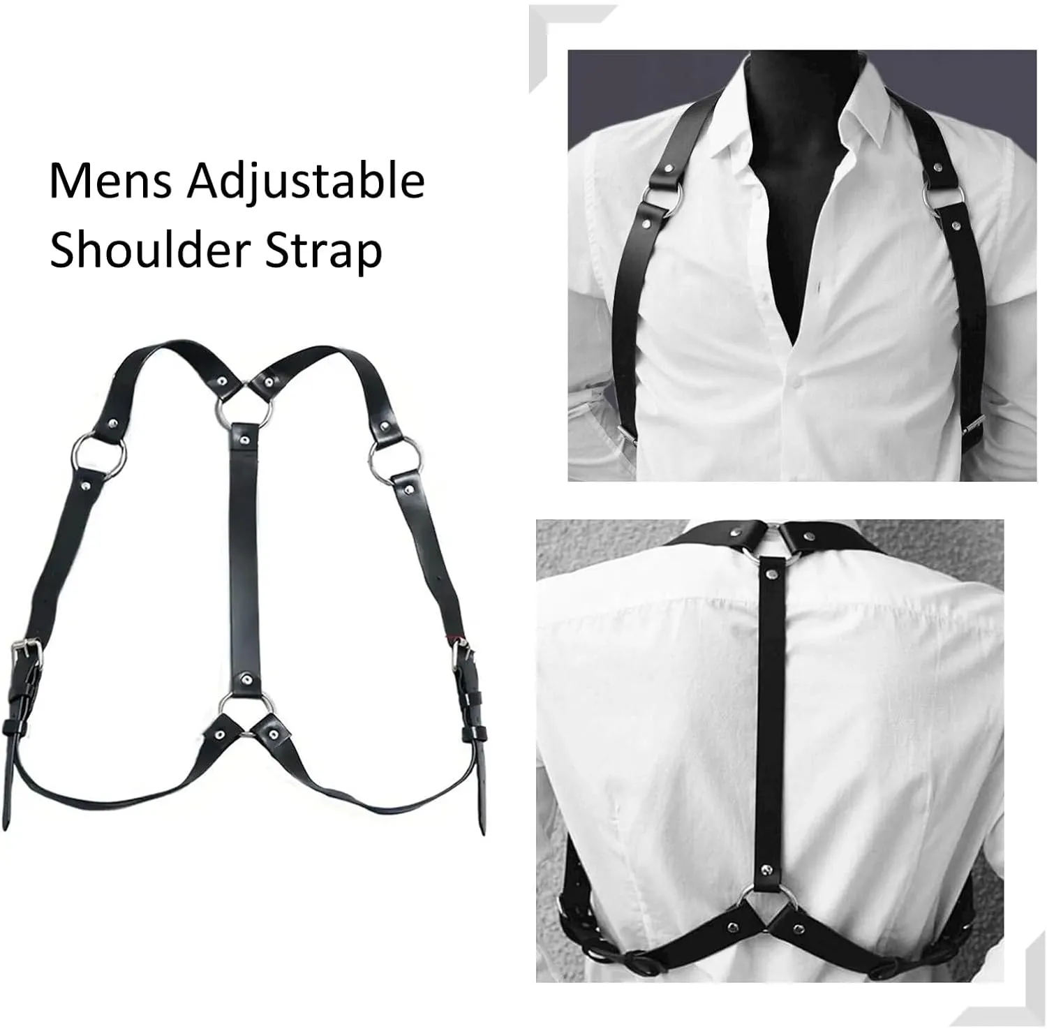 Mens Body Chest Belt Harness PU Leather Supporters Adjustable Shoulder Strap Sexy Party Cosplay Costume