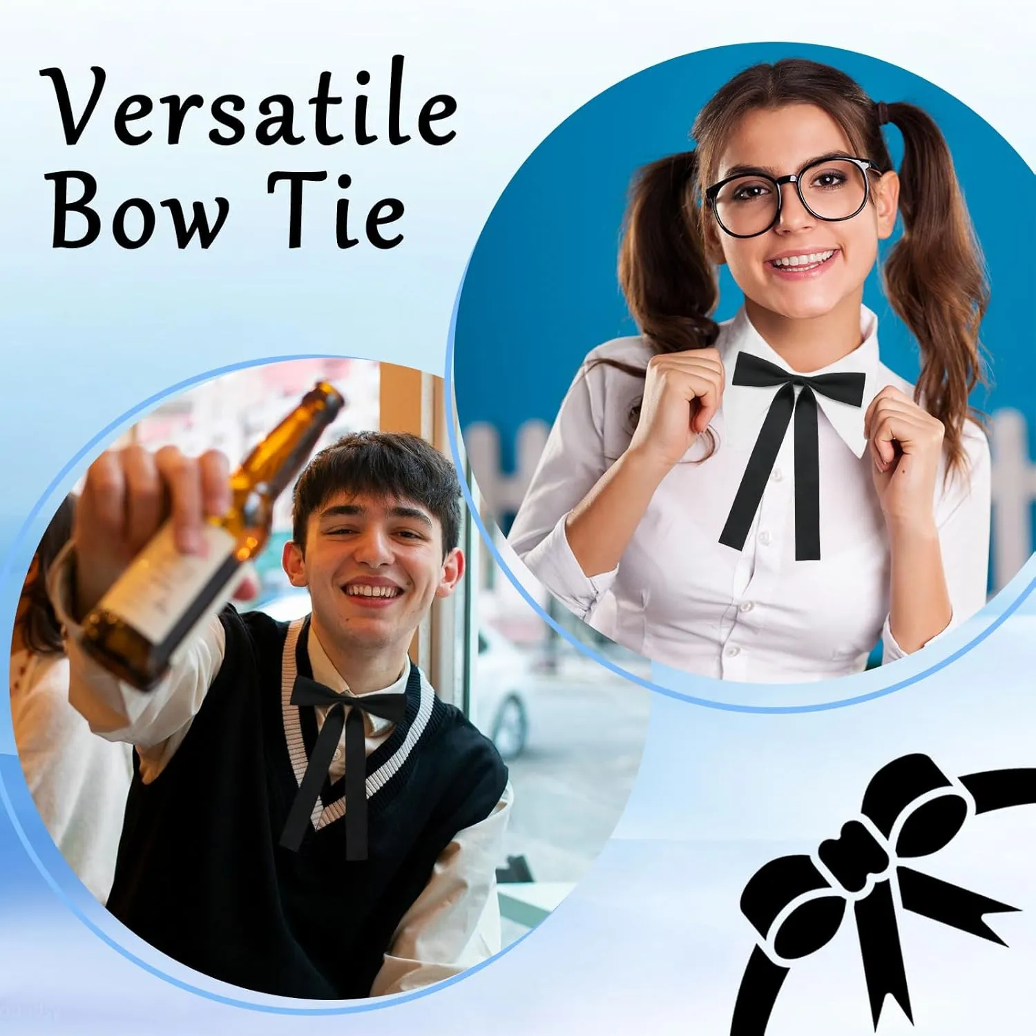 Mens Bow Tie, Western Ties for Men, Black Bowtie for Women, String Colonel Ribbon Tie for Party Prom Wedding