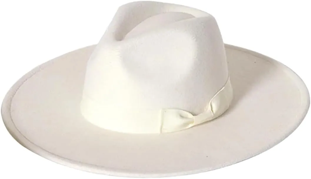 Men's Soft Fedora Hat Jazz Hat Bow Top Hat Panama Cap Large Brim Jazz Fedoras Hat 8 56-58cm