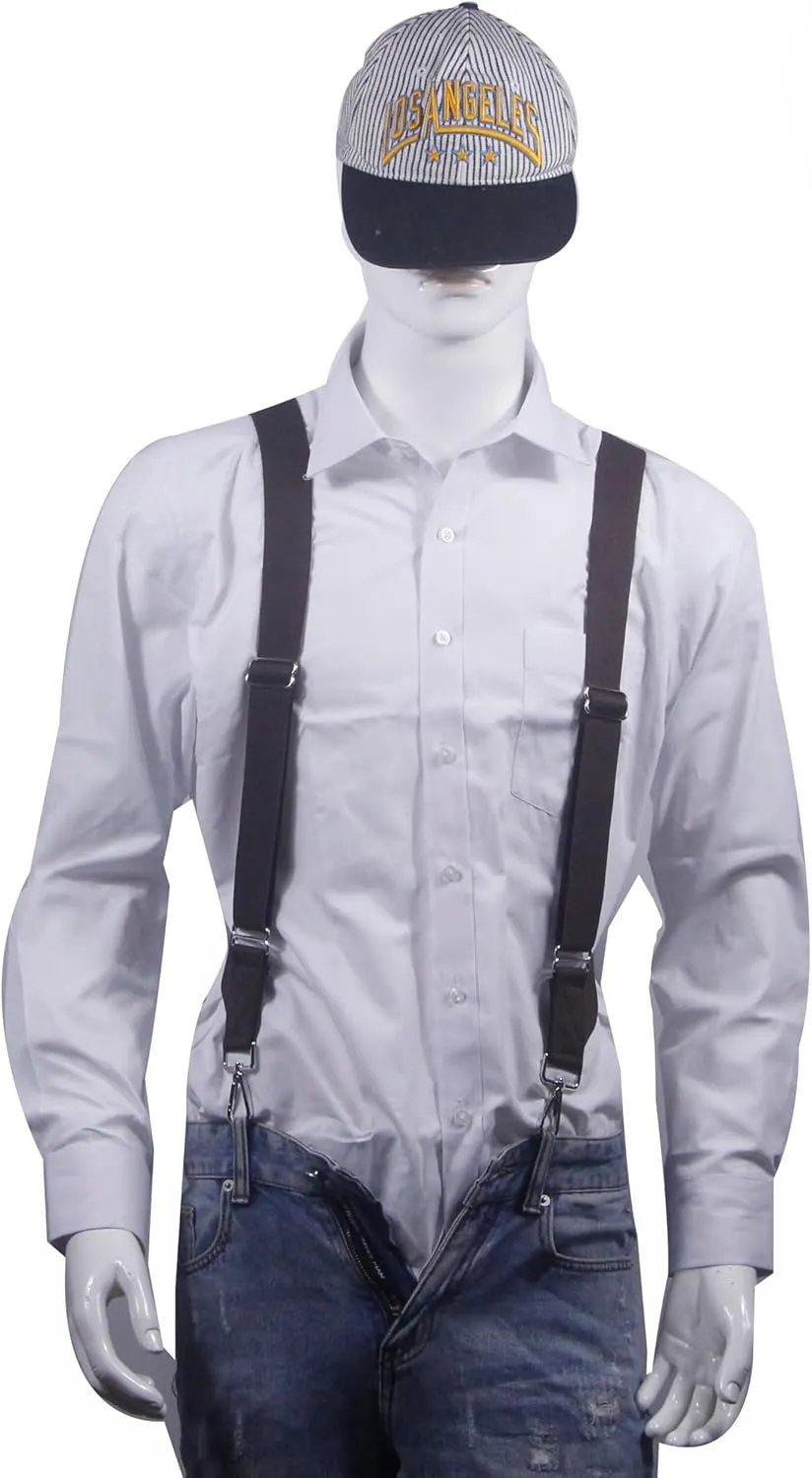 Mens Suspenders Swivel Hooks X Back Susspenders with 2 Heavy Duty Braces Belt Snaps Loops