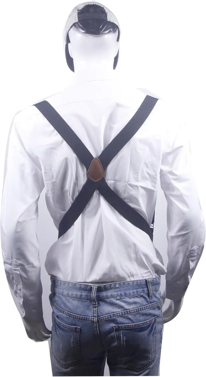 Mens Suspenders Swivel Hooks X Back Susspenders with 2 Heavy Duty Braces Belt Snaps Loops
