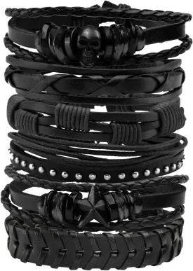MILAKOO 6Pcs Punk Leather Bracelets for Women Men Braided PU Wristband Skull Skeleton Accessories