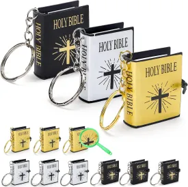 Mini Bible Keychain, Tiny Miniature Real Bibles Key Chains for Handbag Pendant Charms Gift with Magnifying Glass