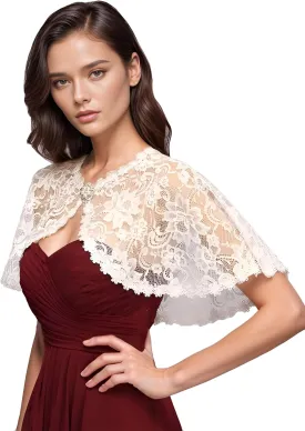 MisShow Women's Lace Appliques Shawls Wedding Bridal Cape Shoulder Covers Bolero