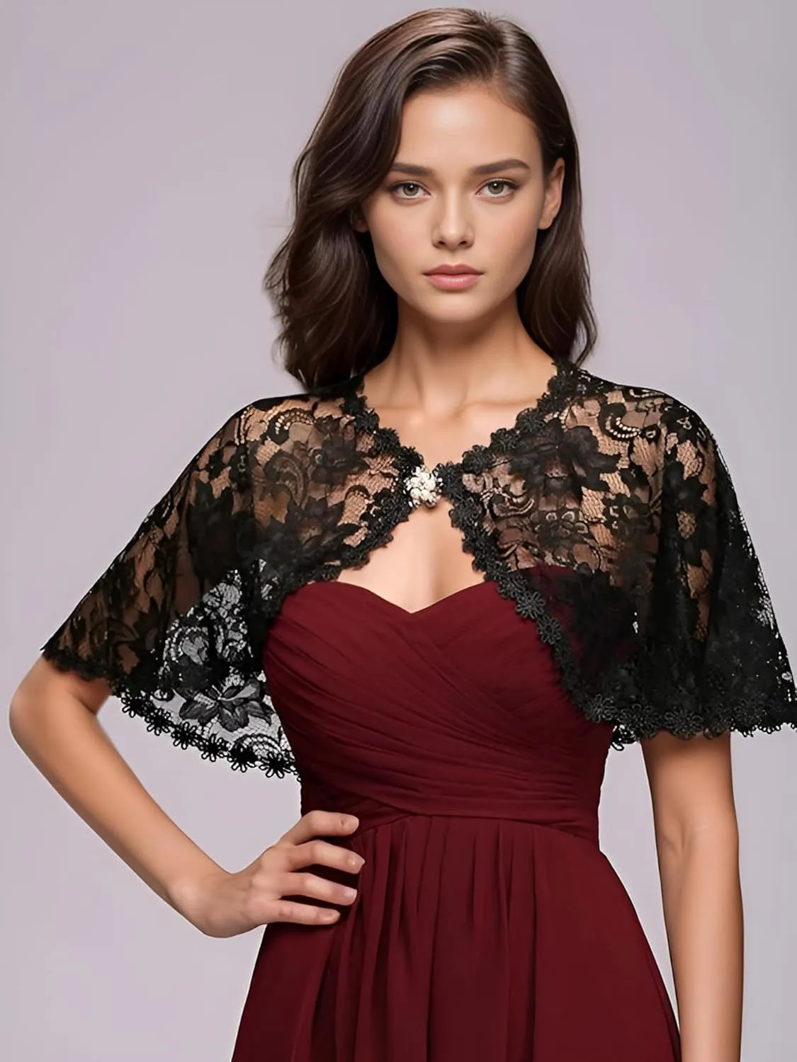 MisShow Women's Lace Appliques Shawls Wedding Bridal Cape Shoulder Covers Bolero
