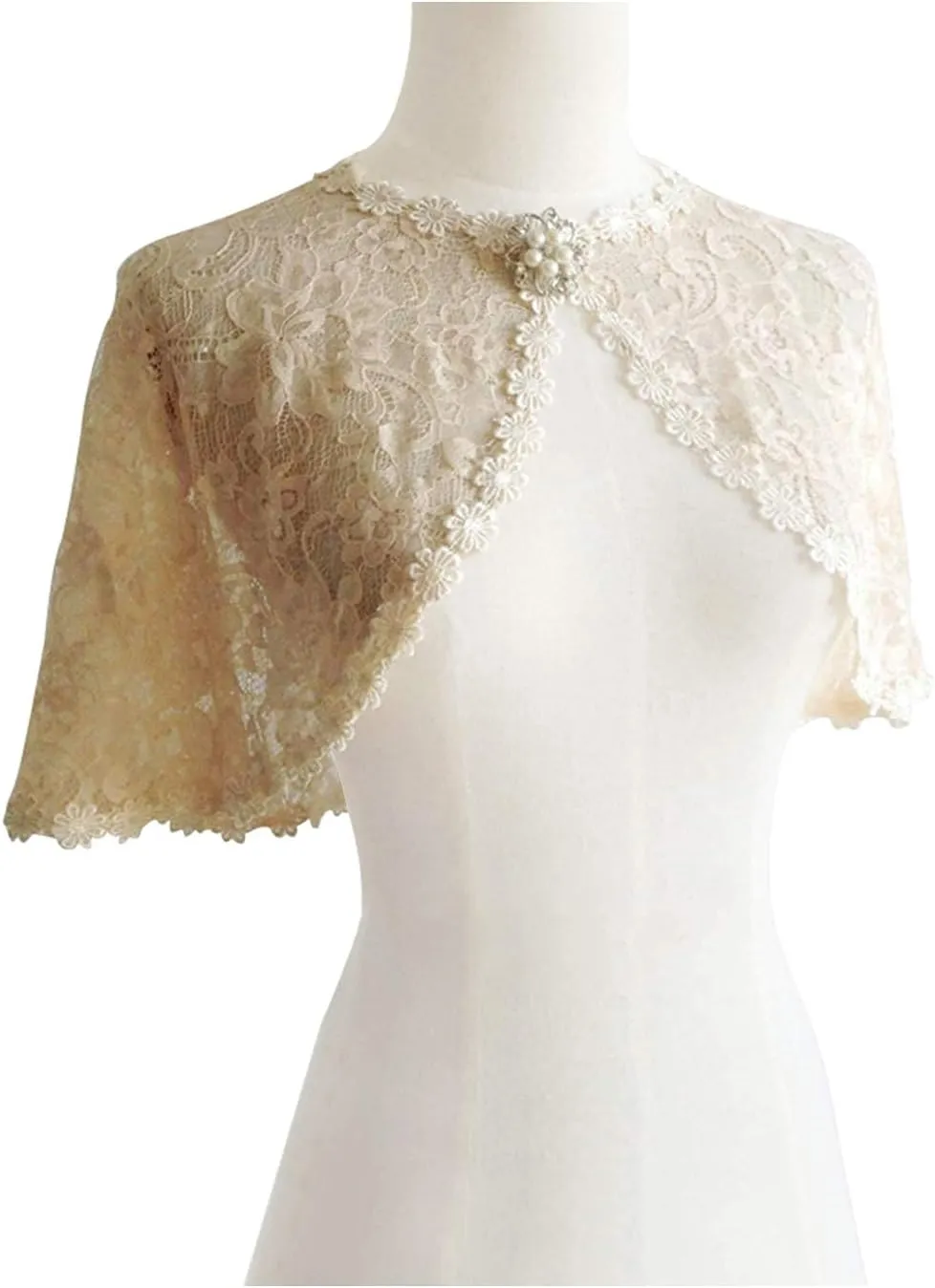 MisShow Women's Lace Appliques Shawls Wedding Bridal Cape Shoulder Covers Bolero