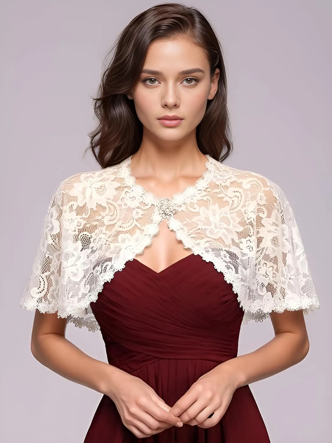 MisShow Women's Lace Appliques Shawls Wedding Bridal Cape Shoulder Covers Bolero
