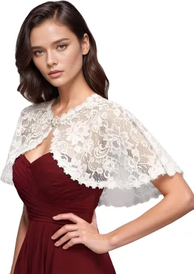 MisShow Women's Lace Appliques Shawls Wedding Bridal Cape Shoulder Covers Bolero