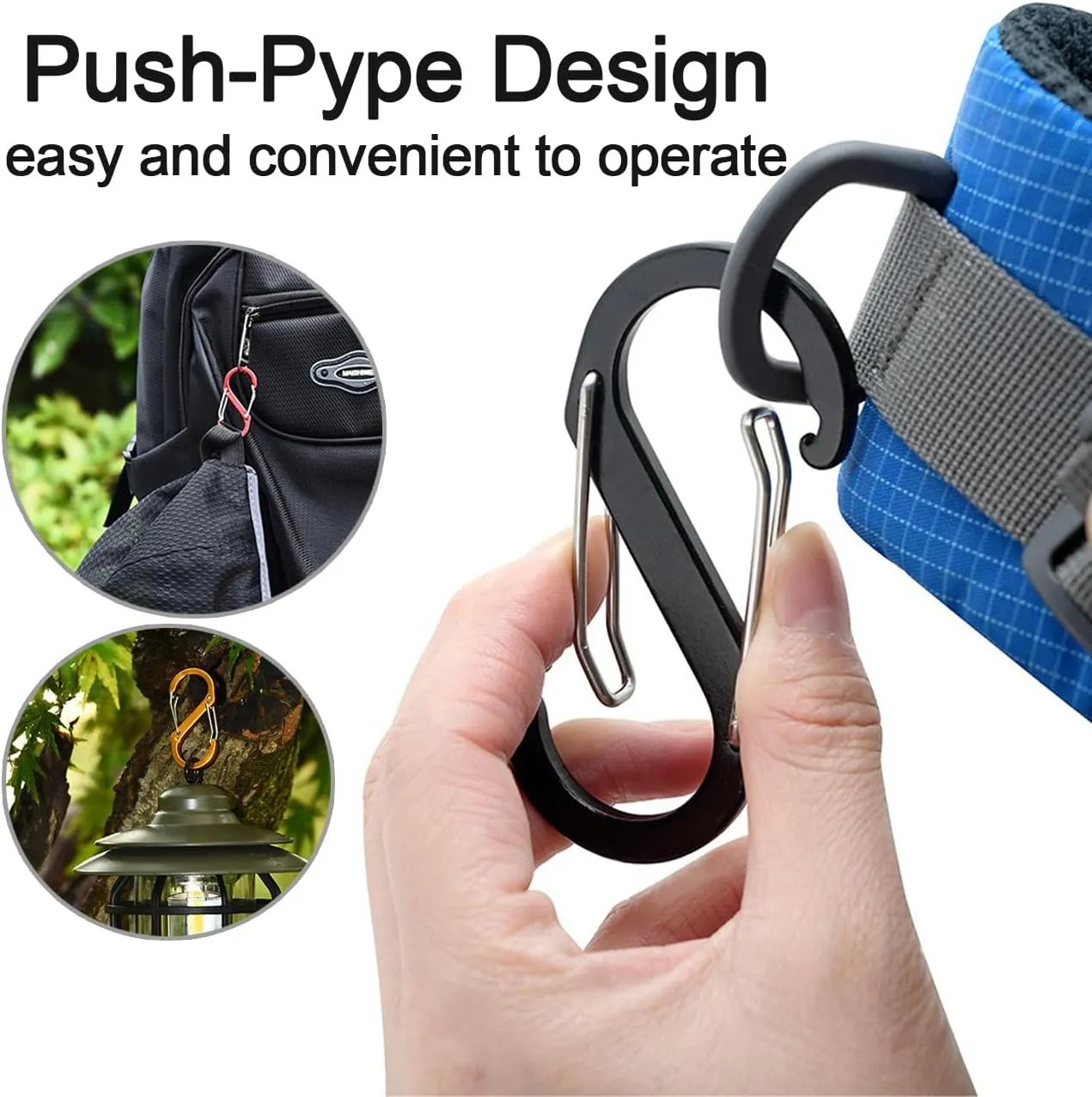 Multi-Use Carabiner Clips, Lightweight Locking Carabiner Clip, S-Type Spring Snap Keychain Hook