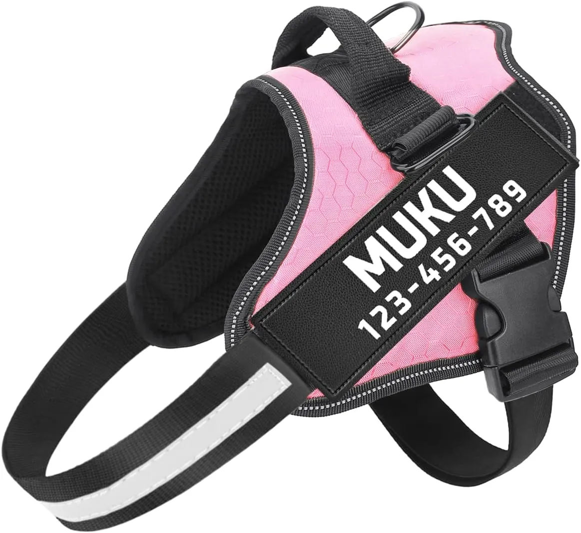 MUMUPET Custom No Pull Dog Harness with Name and Phone Number, Heavy Duty Personalized Pet Vest, 3M Reflective Breathable & Easy Adjust Pet Halters No More Tugging, Pulling, or Choking