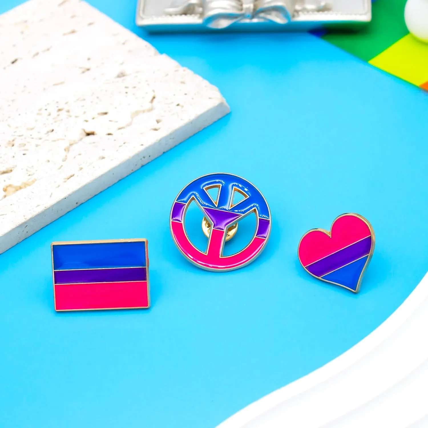 Nanafast 3Pcs LGBTQ Pride Pins - Rainbow Heart Lapel Pin Brooch Badge for Pride Month Parades and Events - Accessories for Clothes, Bags and Hats