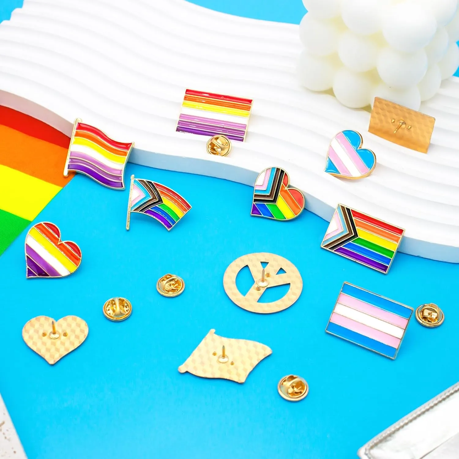 Nanafast 3Pcs LGBTQ Pride Pins - Rainbow Heart Lapel Pin Brooch Badge for Pride Month Parades and Events - Accessories for Clothes, Bags and Hats
