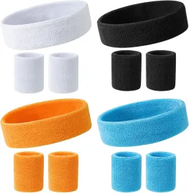 Neon Sweatbands, Colorful Sport Headband Wristband Set for Kids, Breathable Terry Cloth Athletic Sweat Bands for Basketball Tennis Running Football, Multicolor