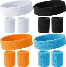 Neon Sweatbands, Colorful Sport Headband Wristband Set for Man and Women, Breathable Terry Cloth Athletic Sweat Bands for Basketball Tennis Running Yoga, Multicolor