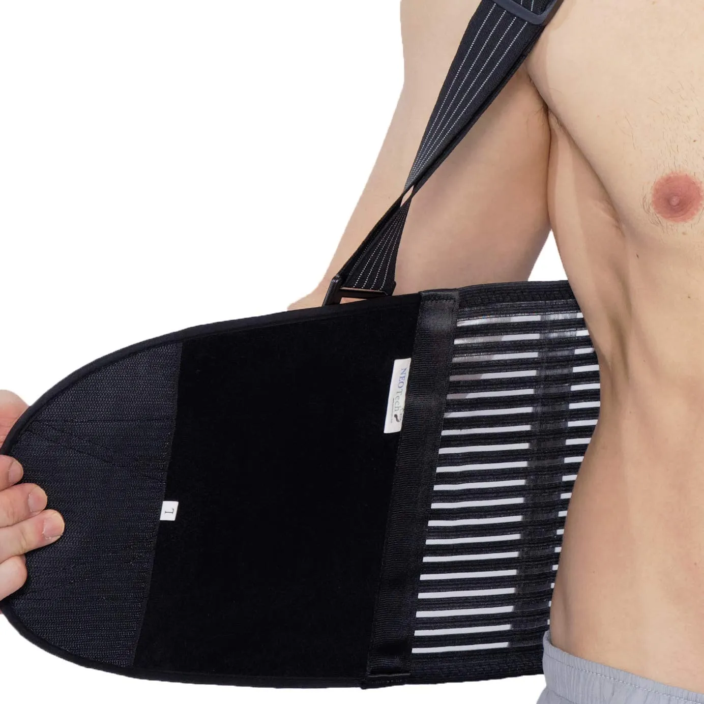 NeoTech Care Adjustable Back Brace Lumbar Support Belt with Suspenders, Black, Size L