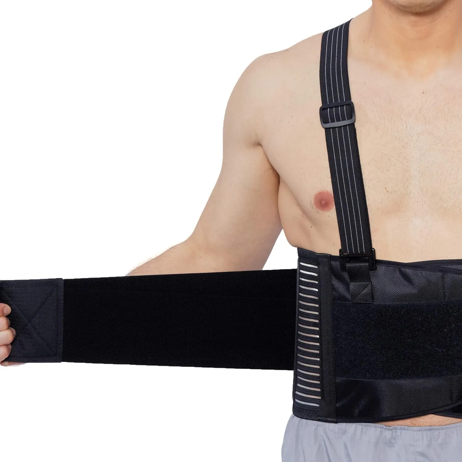 NeoTech Care Adjustable Back Brace Lumbar Support Belt with Suspenders, Black, Size L