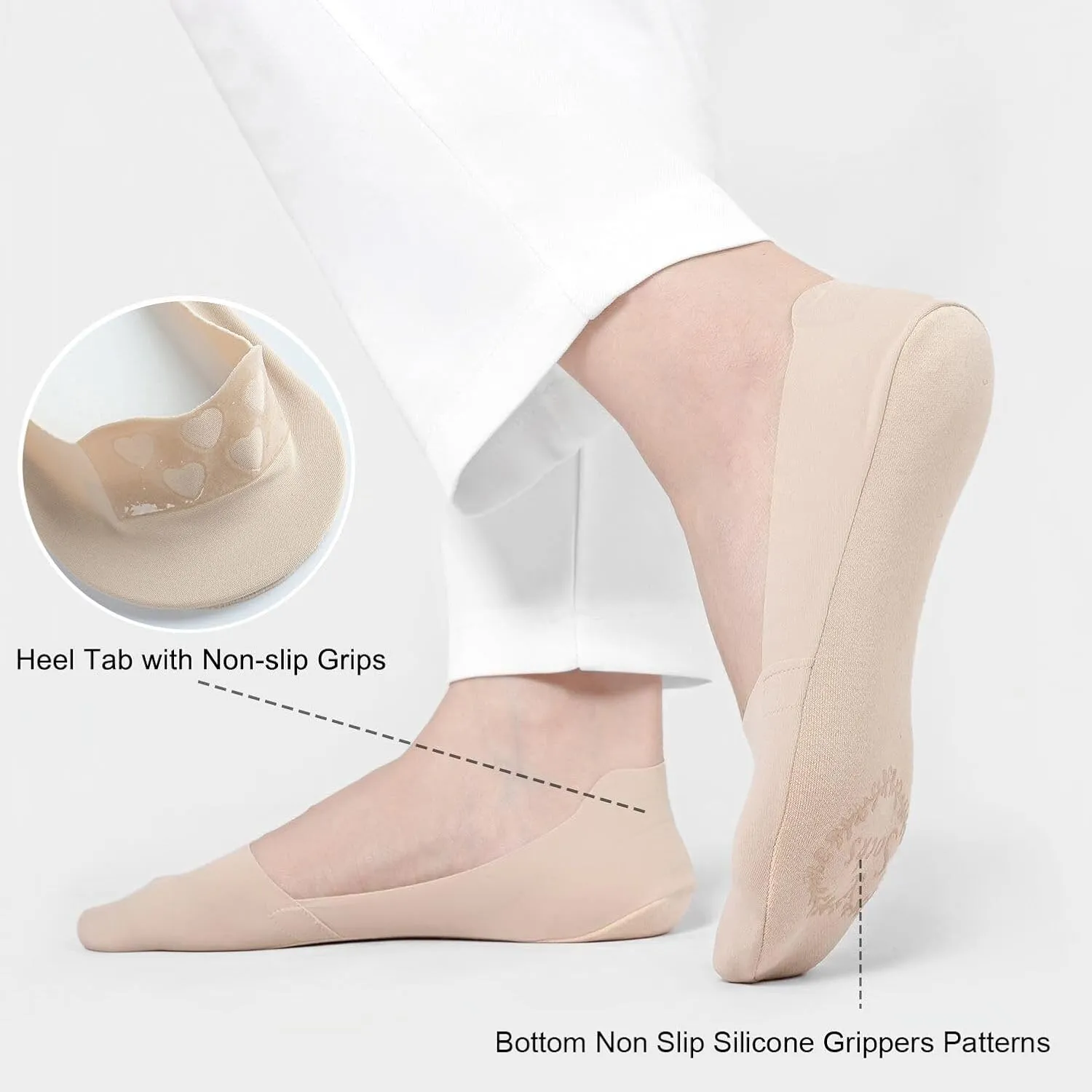No Show Socks Womens Nylon Non Slip Low Cut Invisible Liner Footies Thin Silk Socks for Flats Loafers Lightweight 6 Pairs