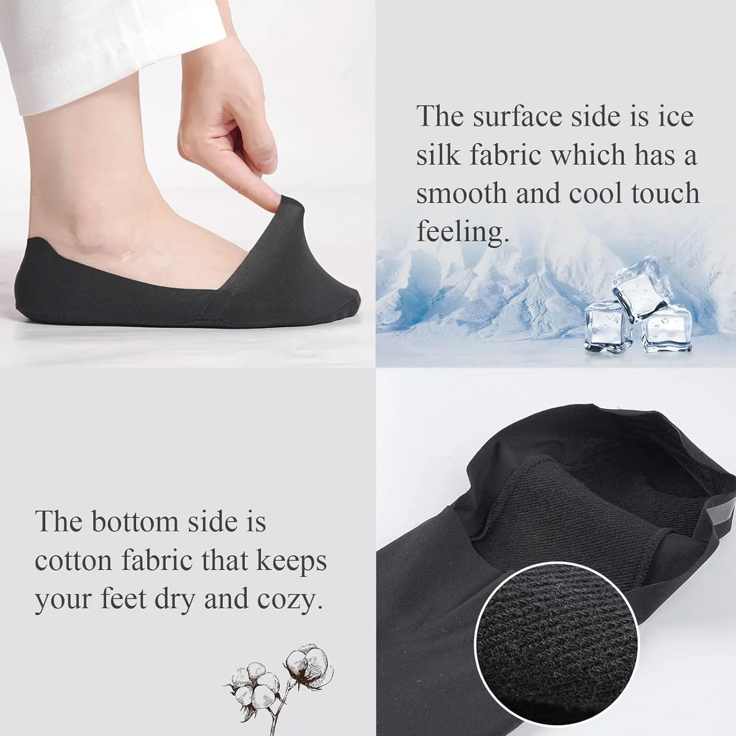 No Show Socks Womens Nylon Non Slip Low Cut Invisible Liner Footies Thin Silk Socks for Flats Loafers Lightweight 6 Pairs