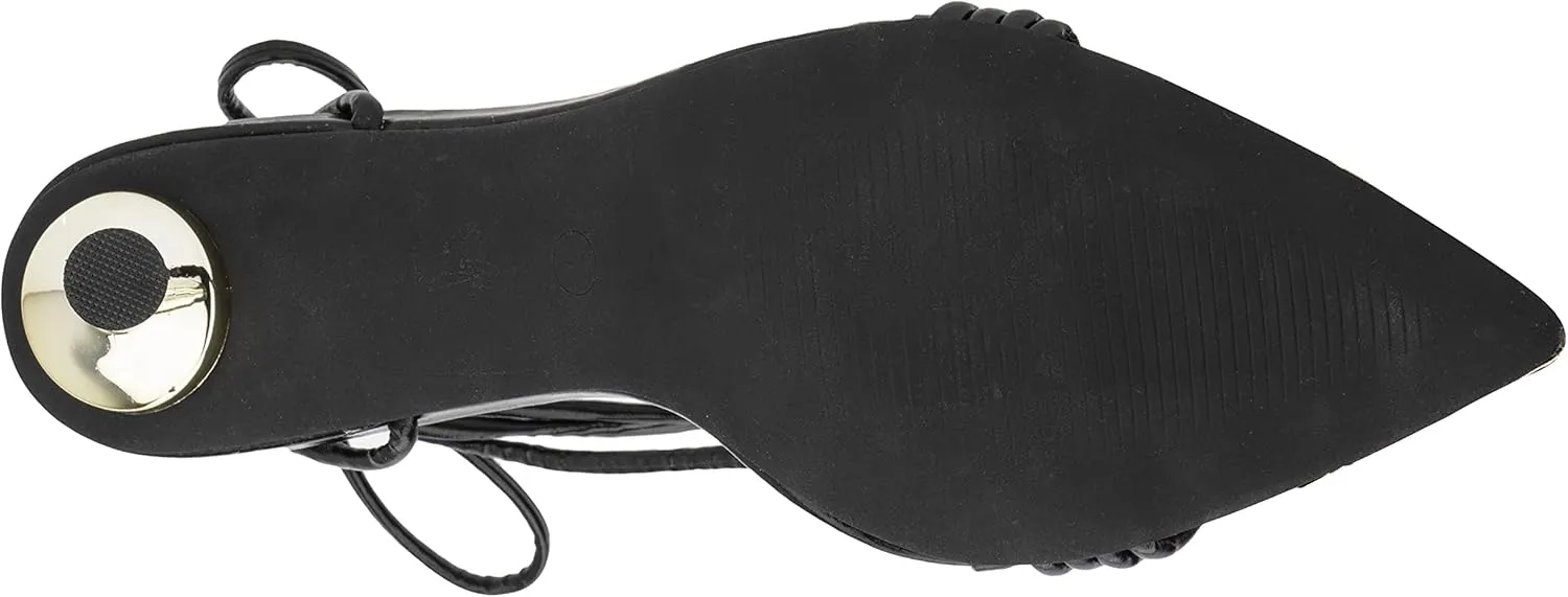 Olivia Miller Womens Fashion Ladies Shoes, PU Vegan Leather w Ankle Lace Up Strap, Trendy Party Single Strap Open Pointed Tip Toe Stiletto, Slide On 4 Inch High Mid Heel Sandals