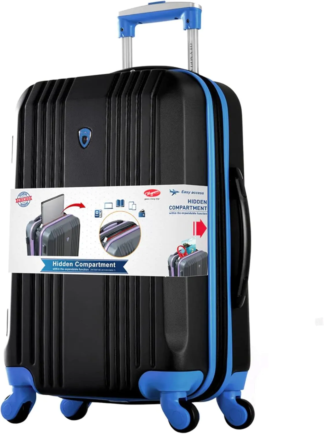 Olympia USA Apache II 22 Inch Expandable Rolling Carry On Lightweight Hardside Double 4 Wheel Spinner Luggage Suitcase with Locking System and Hidden Laptop Compartment, Black/Blue