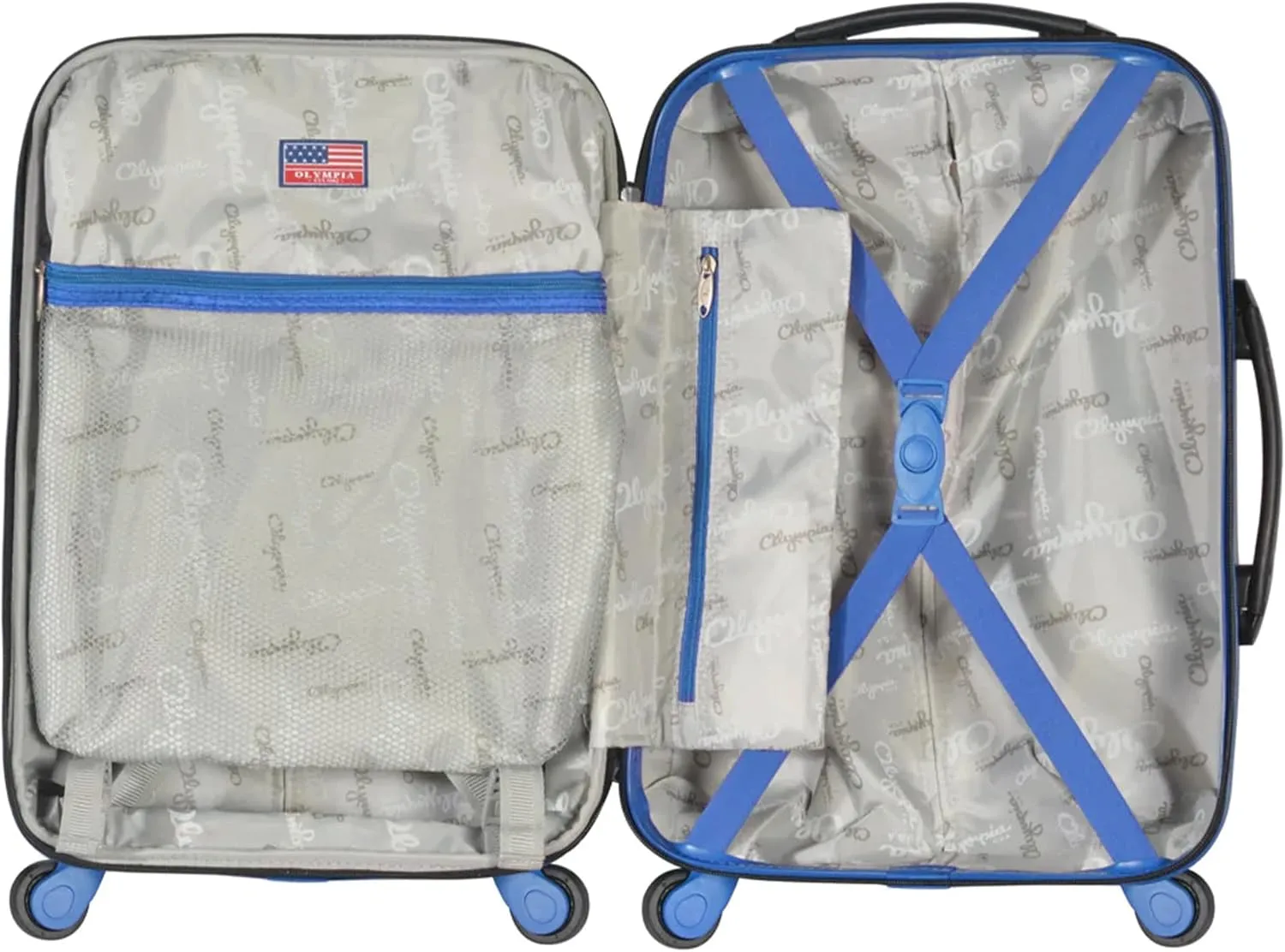 Olympia USA Apache II 22 Inch Expandable Rolling Carry On Lightweight Hardside Double 4 Wheel Spinner Luggage Suitcase with Locking System and Hidden Laptop Compartment, Black/Blue