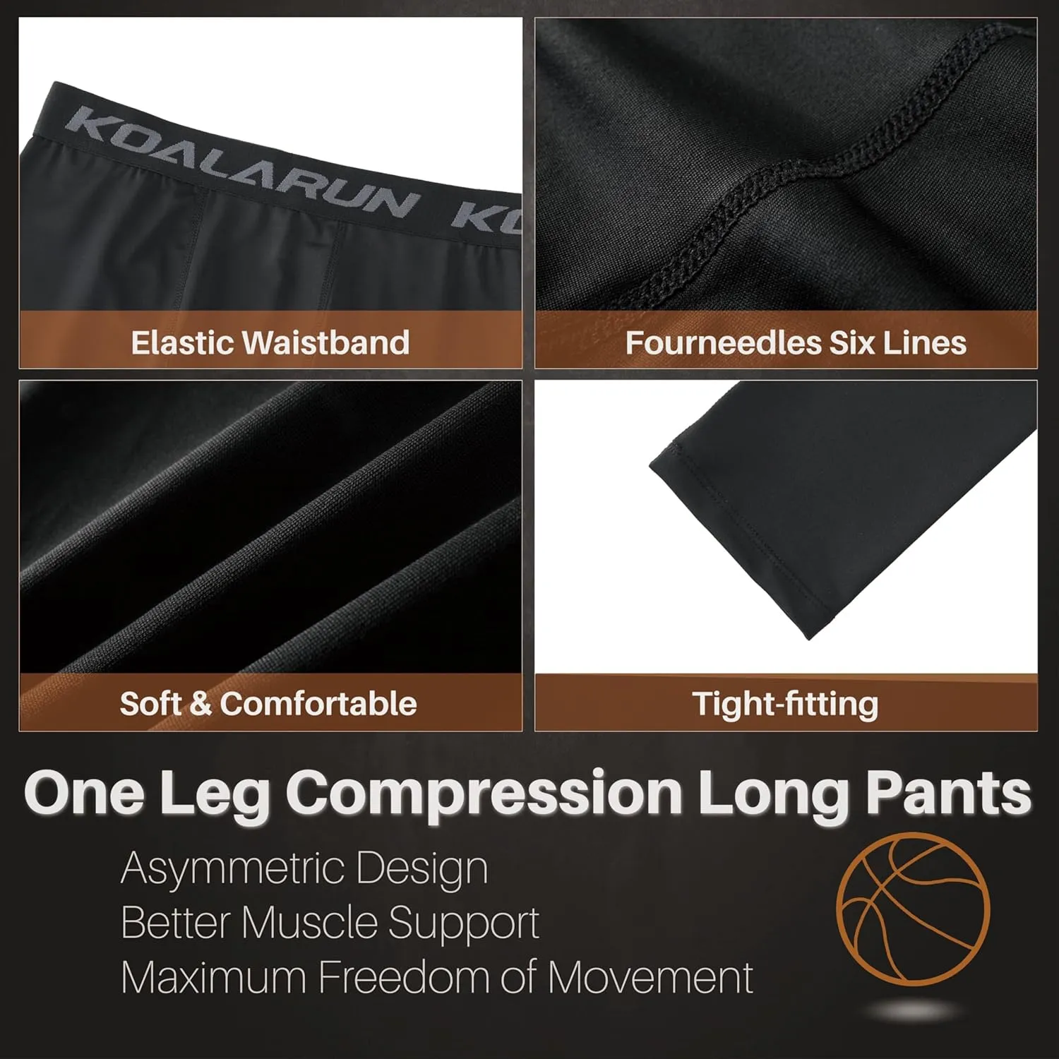 One Leg Compression Tights Full Length for Basketball Single Leg Long Pants Sports Base Layer Leggings 1-2 Pack