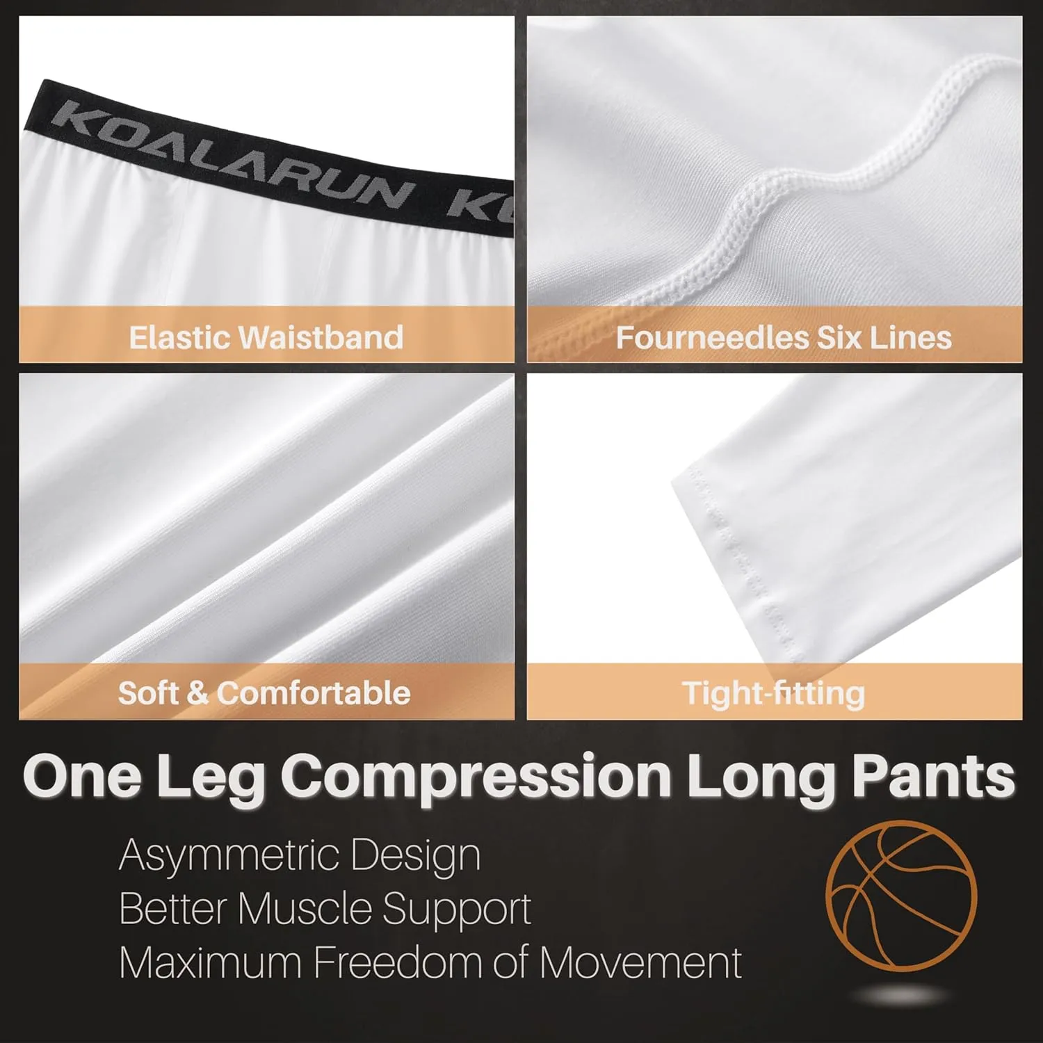 One Leg Compression Tights Full Length for Basketball Single Leg Long Pants Sports Base Layer Leggings 1-2 Pack