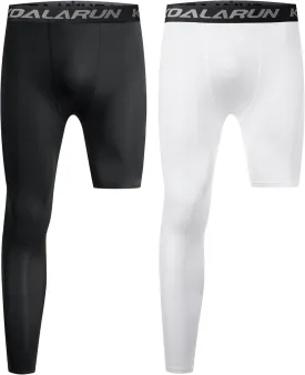 One Leg Compression Tights Full Length for Basketball Single Leg Long Pants Sports Base Layer Leggings 1-2 Pack