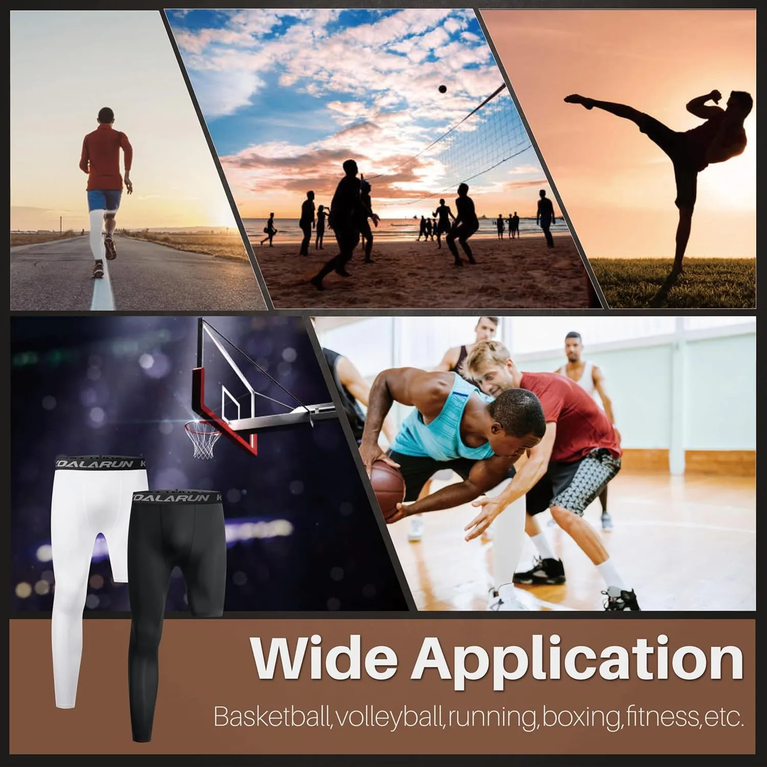 One Leg Compression Tights Full Length for Basketball Single Leg Long Pants Sports Base Layer Leggings 1-2 Pack