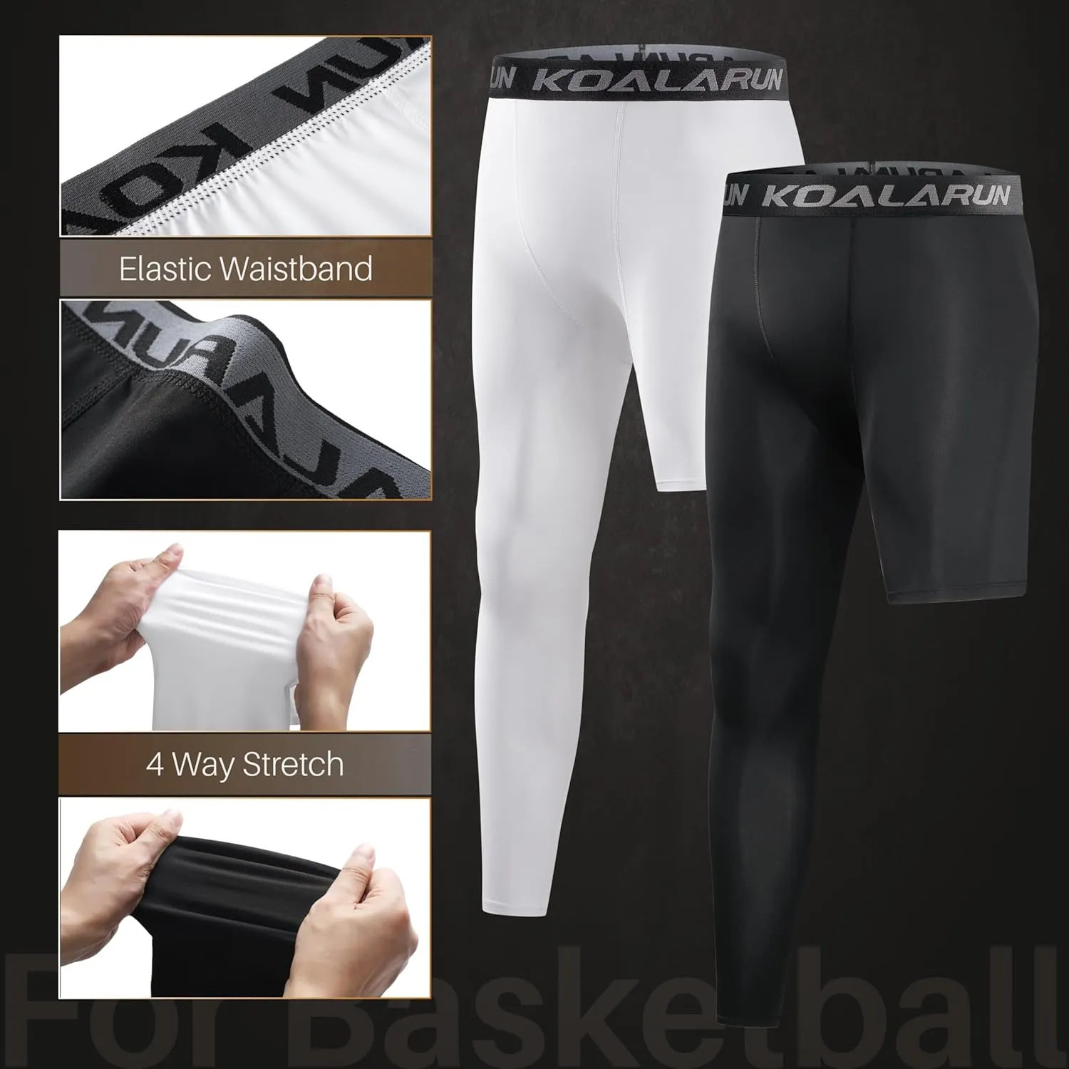One Leg Compression Tights Full Length for Basketball Single Leg Long Pants Sports Base Layer Leggings 1-2 Pack