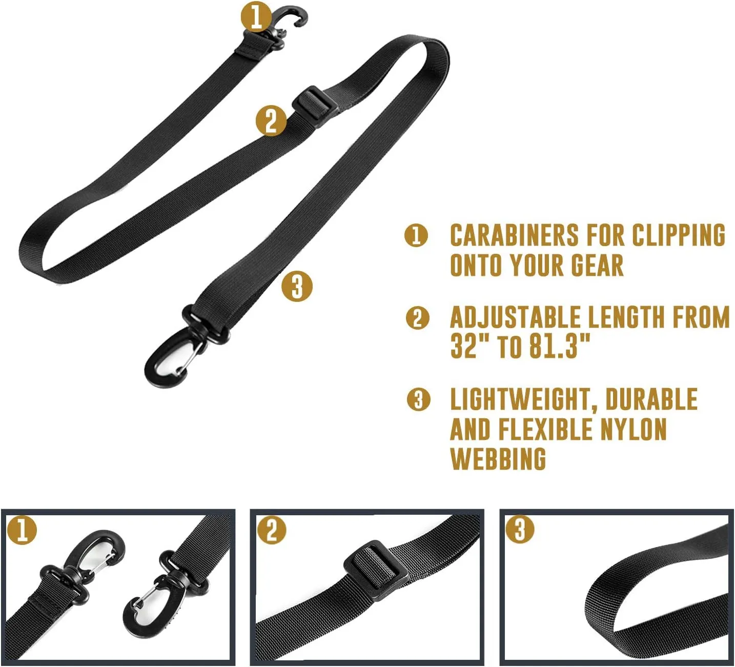 OneTigris Shoulder Straps Replacement Adjustable Strap for Briefcase Messenger Bag, Black