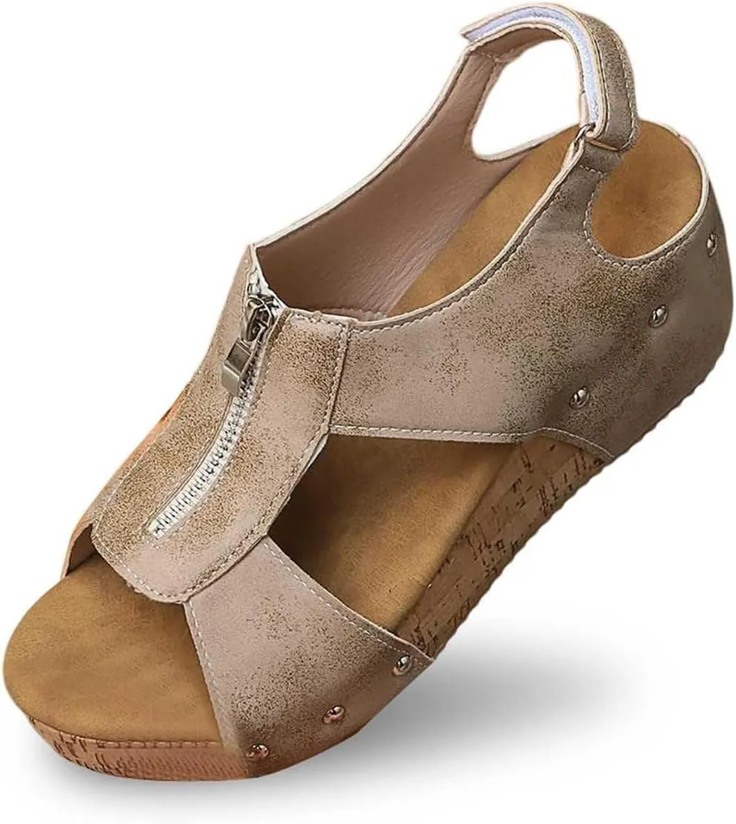 Orthopedic Wedge Sandals for Women Arch Support Platform Wedge Sandals Boho Comfortable Casual Strappy Slip on Shoes Dressy Flat Open Toe Ankle Strap Espadrilles Summer Beach Sandal