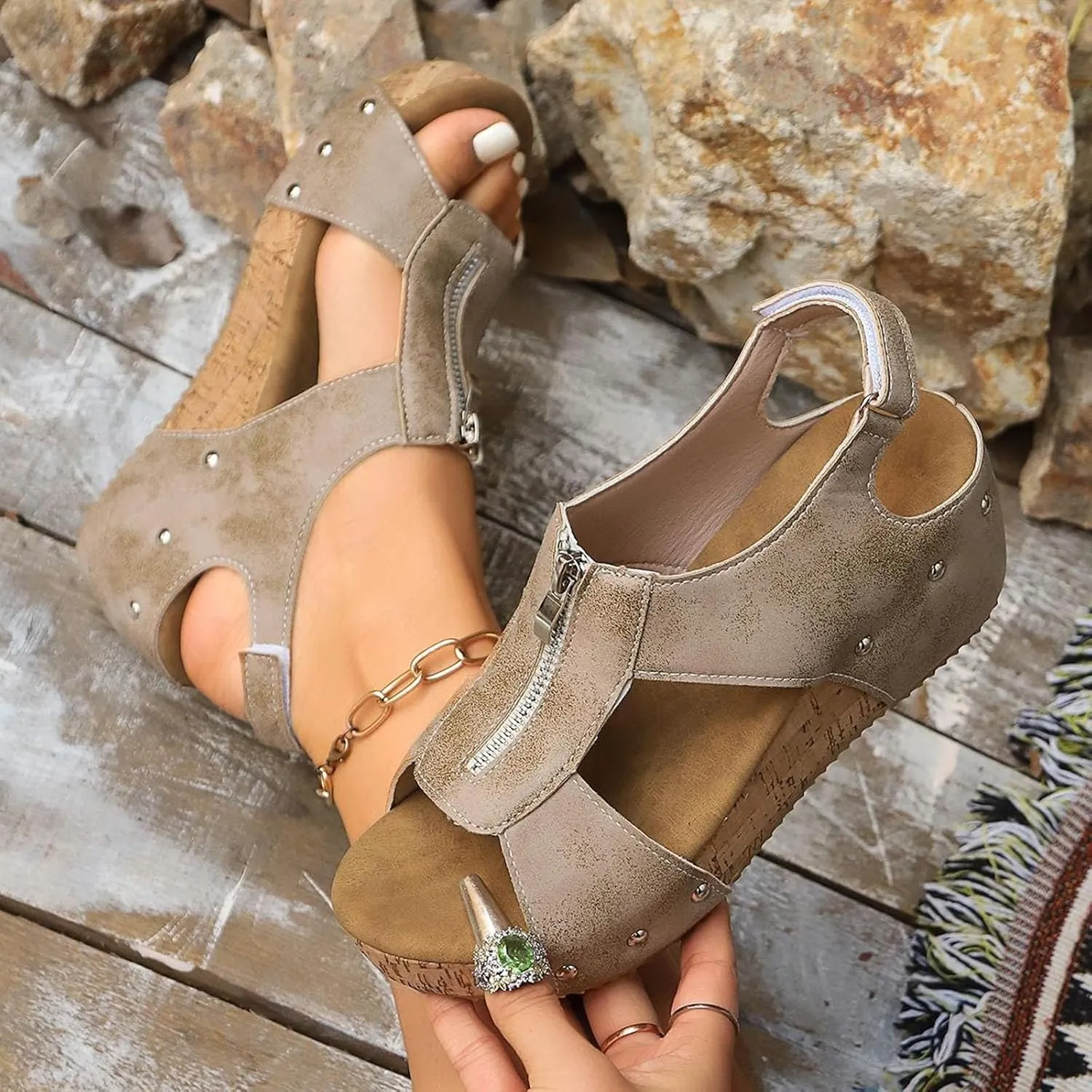 Orthopedic Wedge Sandals for Women Arch Support Platform Wedge Sandals Boho Comfortable Casual Strappy Slip on Shoes Dressy Flat Open Toe Ankle Strap Espadrilles Summer Beach Sandal