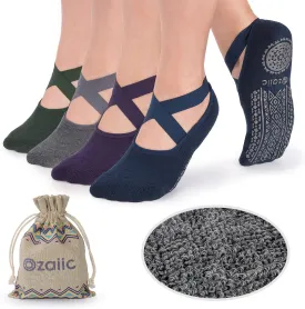 Ozaiic Yoga Socks for Women Non-Slip Grips & Straps, Ideal for Pilates, Pure Barre, Ballet, Dance, Barefoot Workout