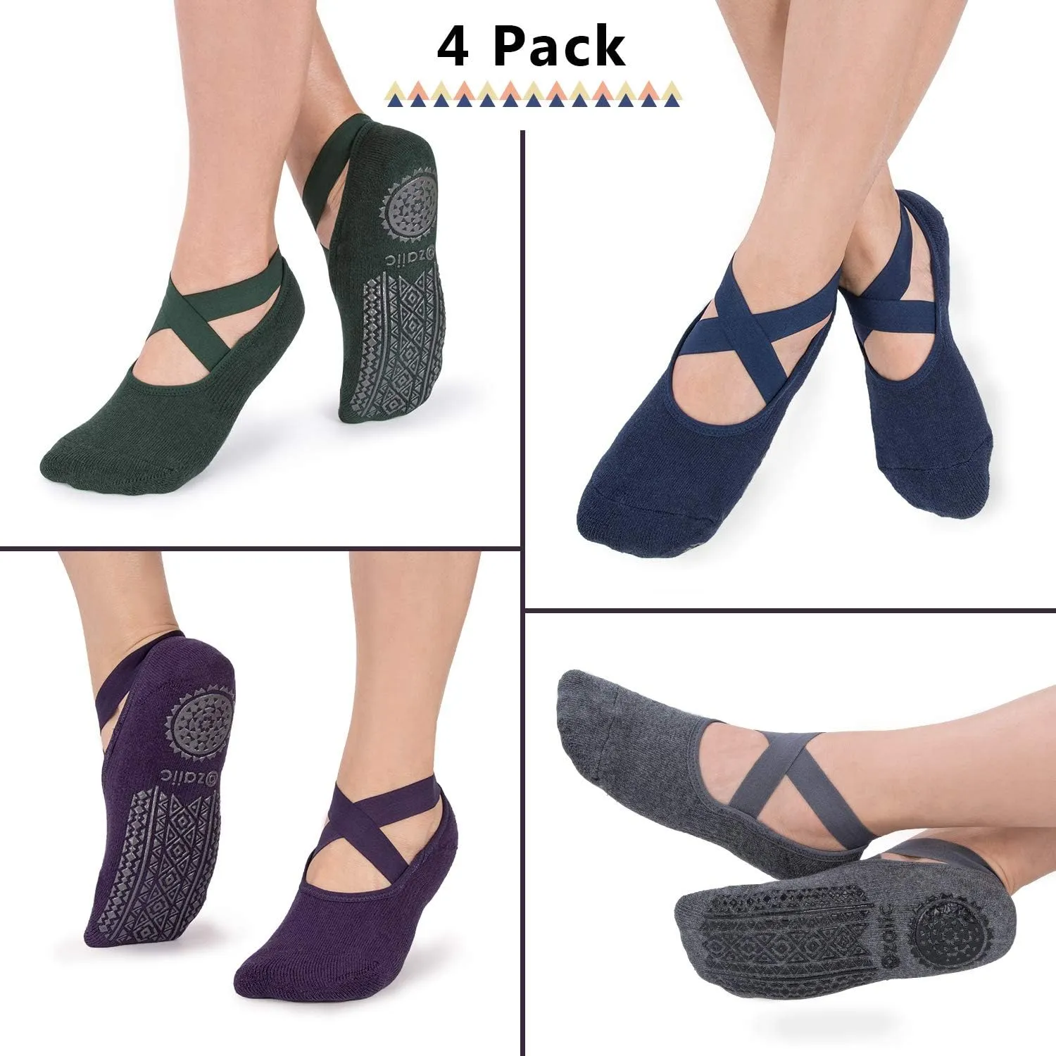 Ozaiic Yoga Socks for Women Non-Slip Grips & Straps, Ideal for Pilates, Pure Barre, Ballet, Dance, Barefoot Workout
