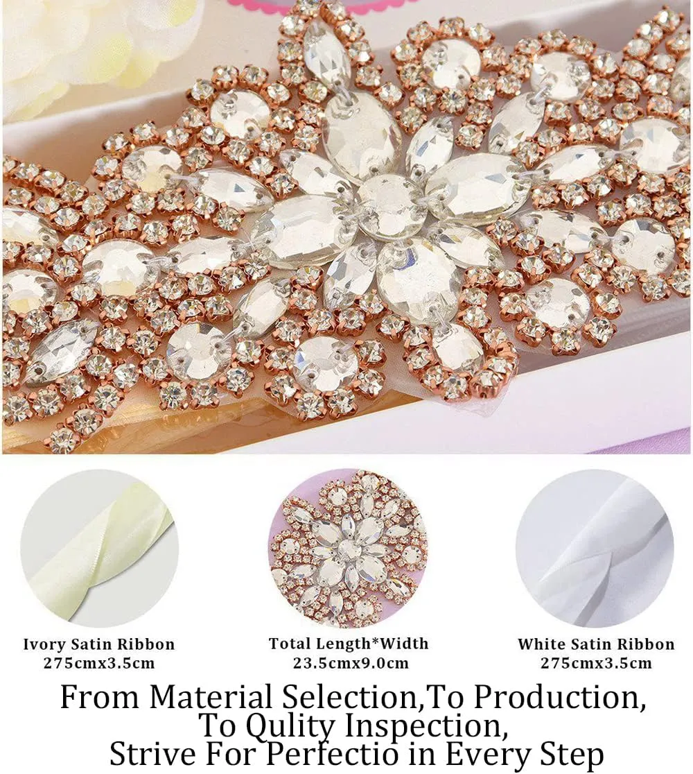 Pardecor Crystal Belt Wedding Rhinestone Applique Glitter Dress Belts Beaded Bridal Sash Wedding Belt Bridal Belt